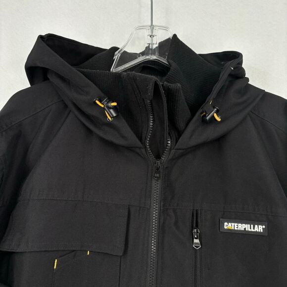 CAT Caterpillar Softshell Hooded Jacket Pockets Lined Black Men's Size XL - Picture 2 of 12
